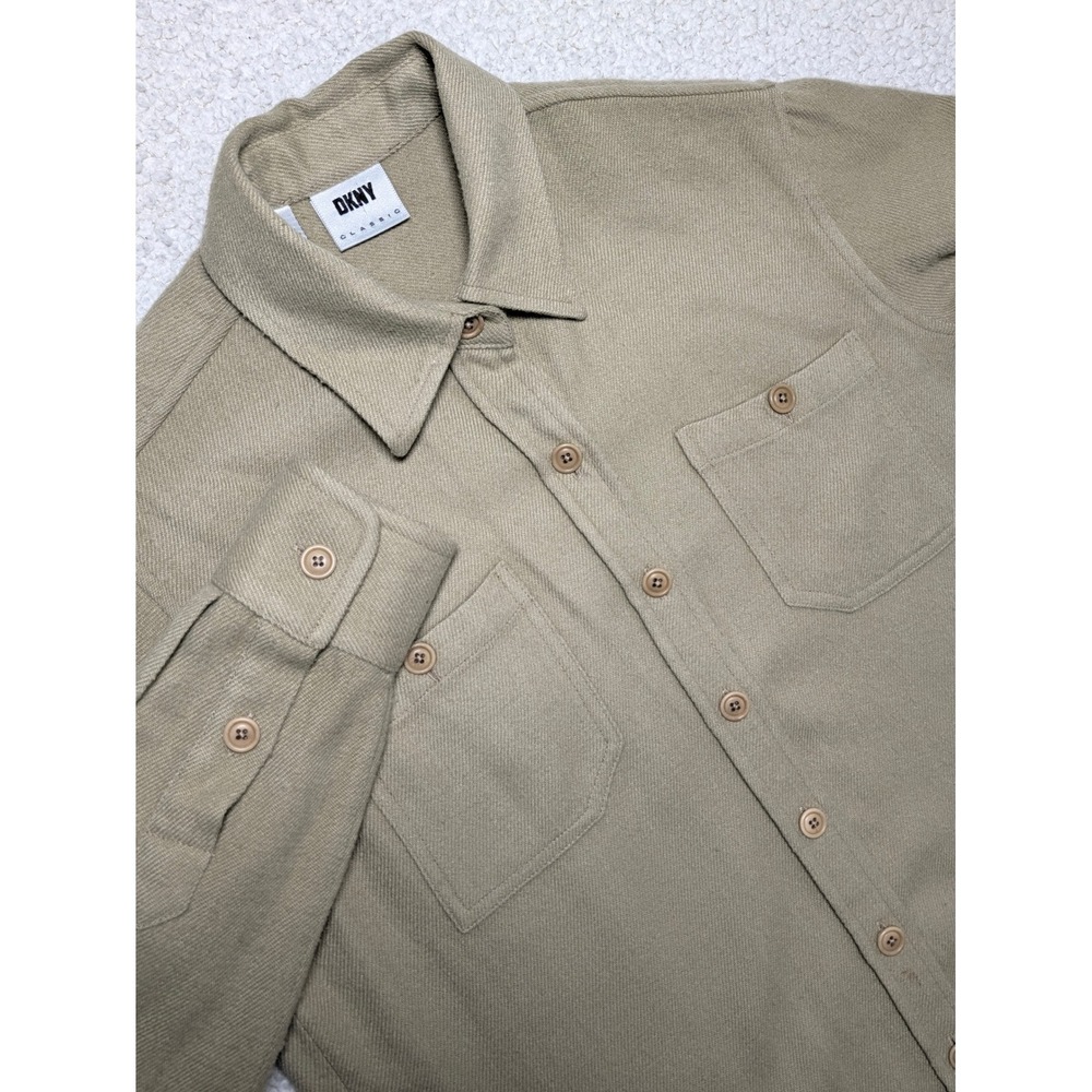 DKNY Womens RN 68596 CA 31127 Acrylic Wool Twill Shirt Tan 2